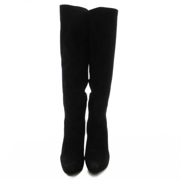 Prada Suede Long Boots High Heels Thick Sole Side Zip 36.5 Black GV • GY62 - Picture 5 of 8